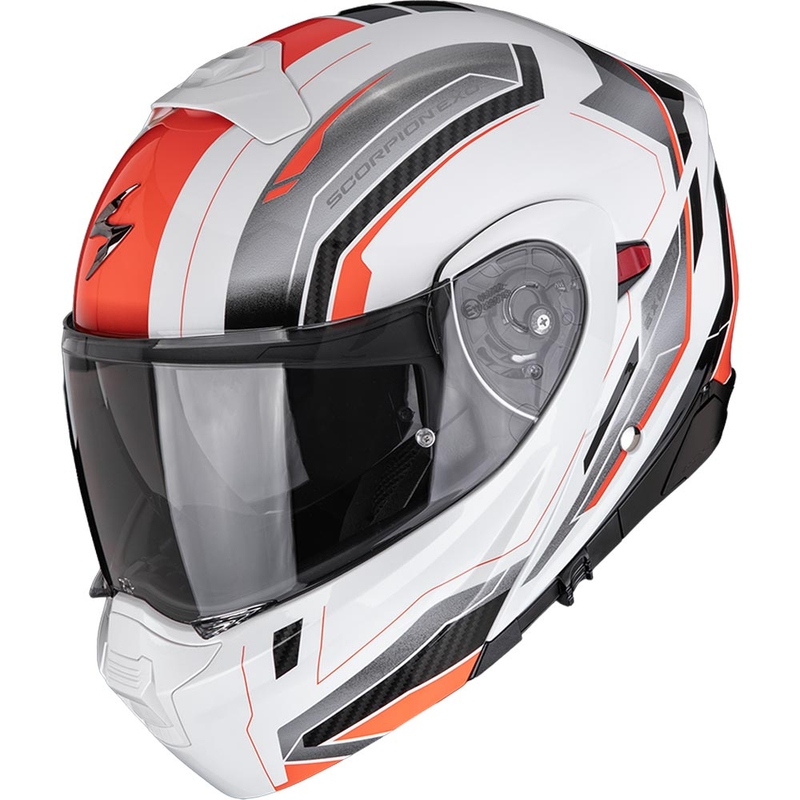 Casque de moto modulable Scorpion EXO-930 EVO Space blanc-argent-rouge