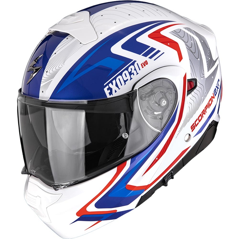 Casque de moto modulable Scorpion EXO-930 EVO Alpha blanc-rouge-bleu