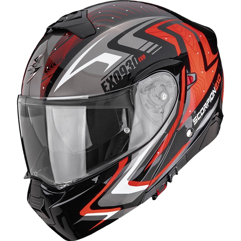 Casque de moto modulable Scorpion EXO-930 EVO Alpha noir-argent-rouge