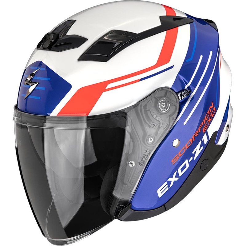 Casque de moto ouvert Scorpion EXO-Z1 Prymus blanc-bleu-rouge