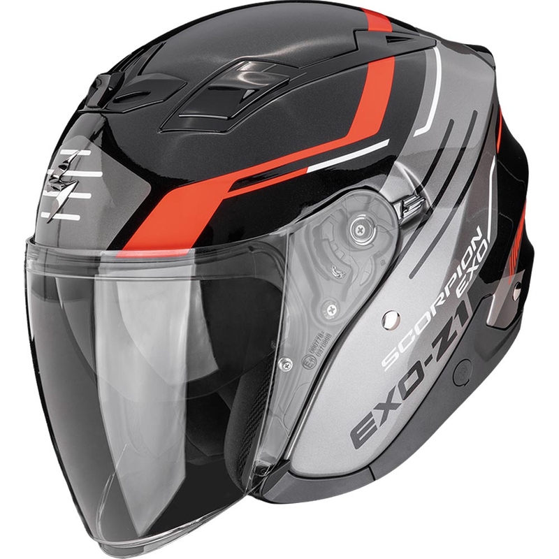 Casque de moto jet Scorpion EXO-Z1 Prymus noir-argent-rouge