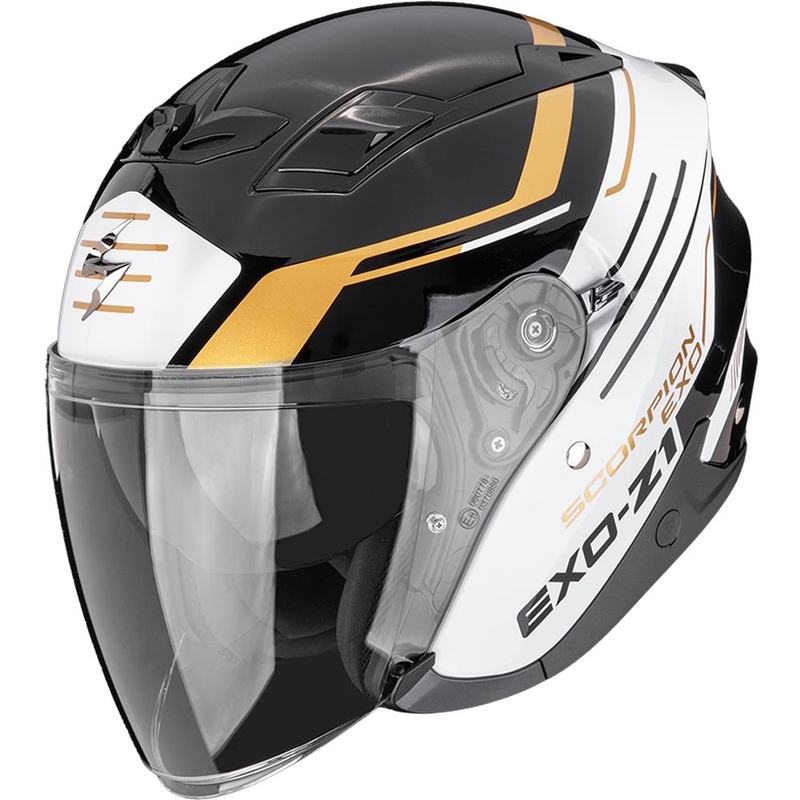 Casque de moto jet Scorpion EXO-Z1 Prymus noir-blanc-or