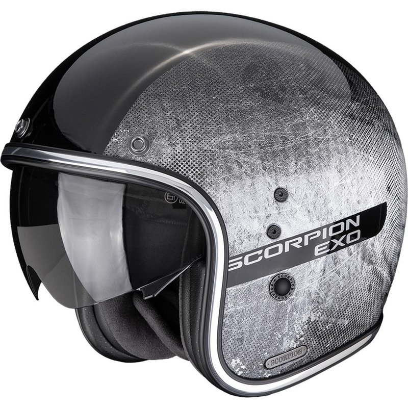 Casque de moto ouvert Scorpion Belfast II Quest noir et argent