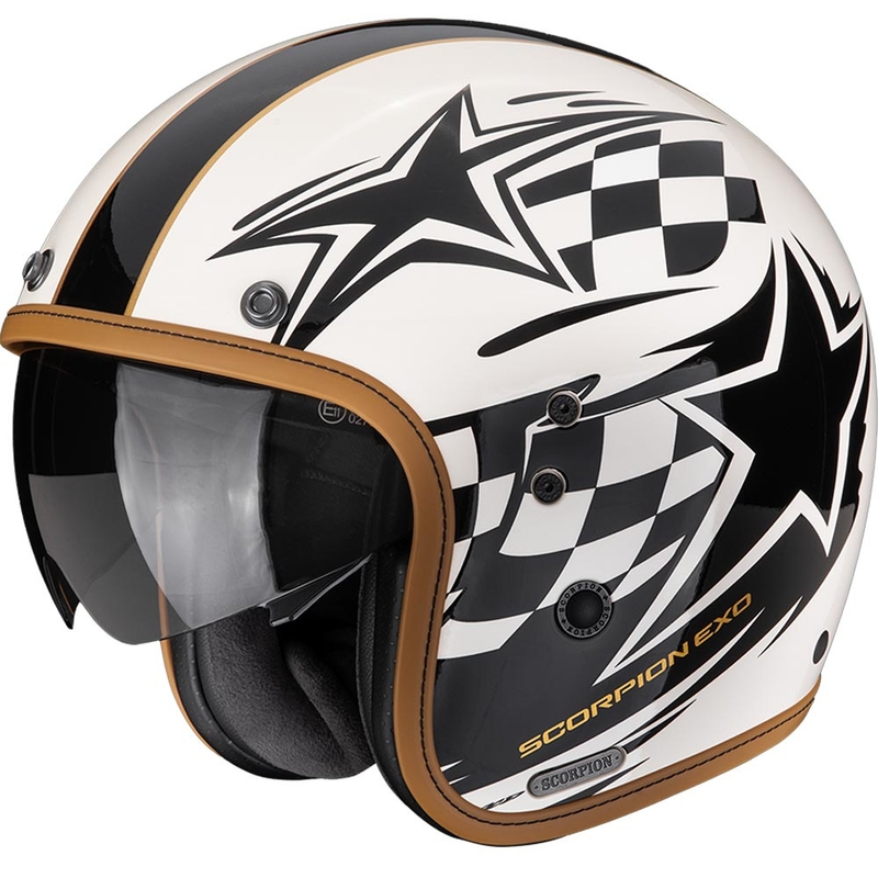 Casque de moto ouvert Scorpion Belfast II Flagstone Crème-Noir