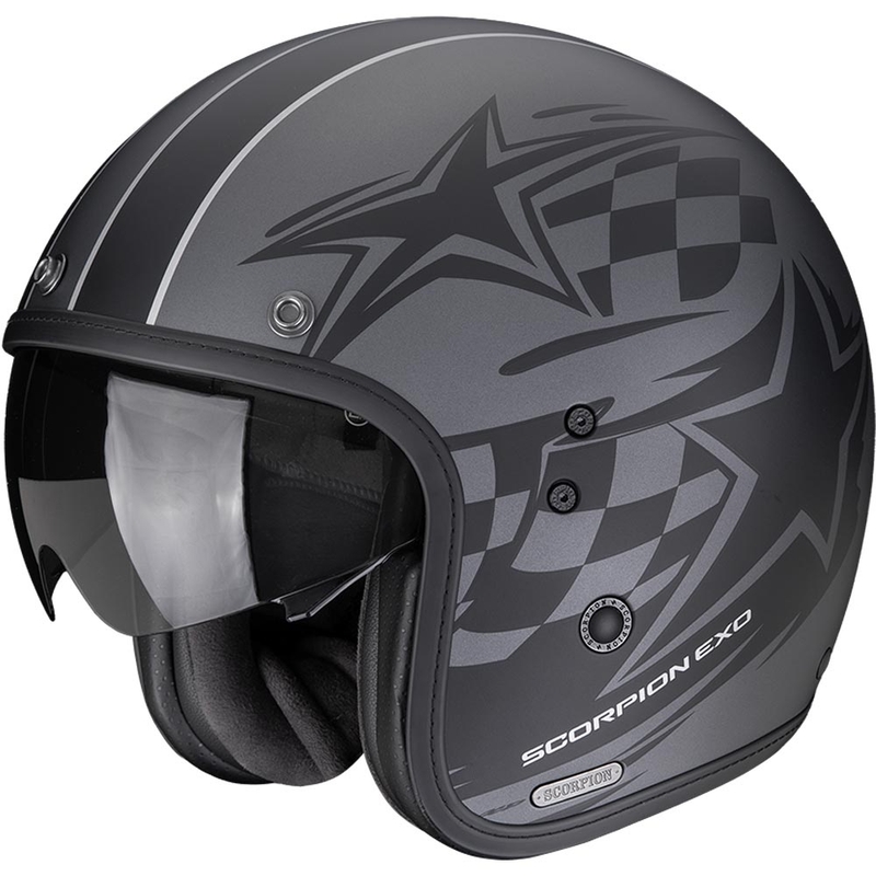 Casque de moto ouvert Scorpion Belfast II Flagstone argent mat-noir