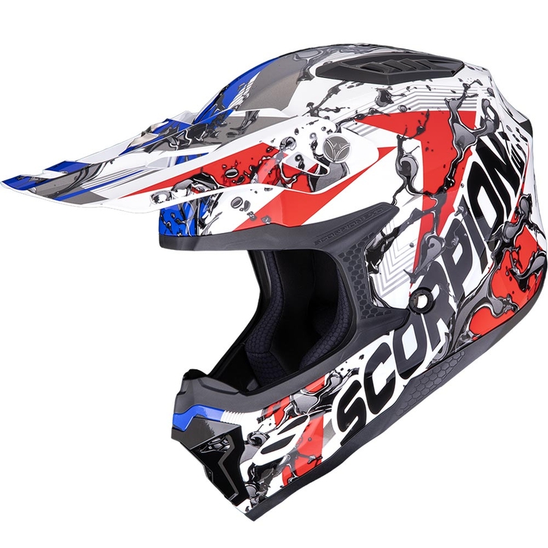 Casque de motocross Scorpion SMX-10 à essence blanc-rouge-bleu-orange