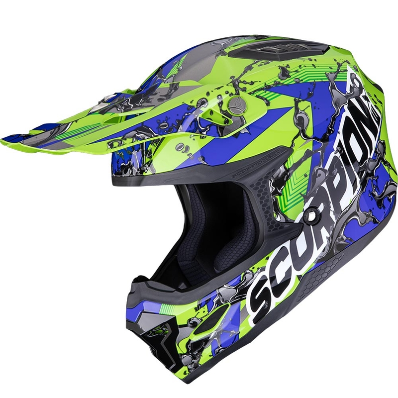 Casque de motocross Scorpion SMX-10 à essence vert-bleu-noir