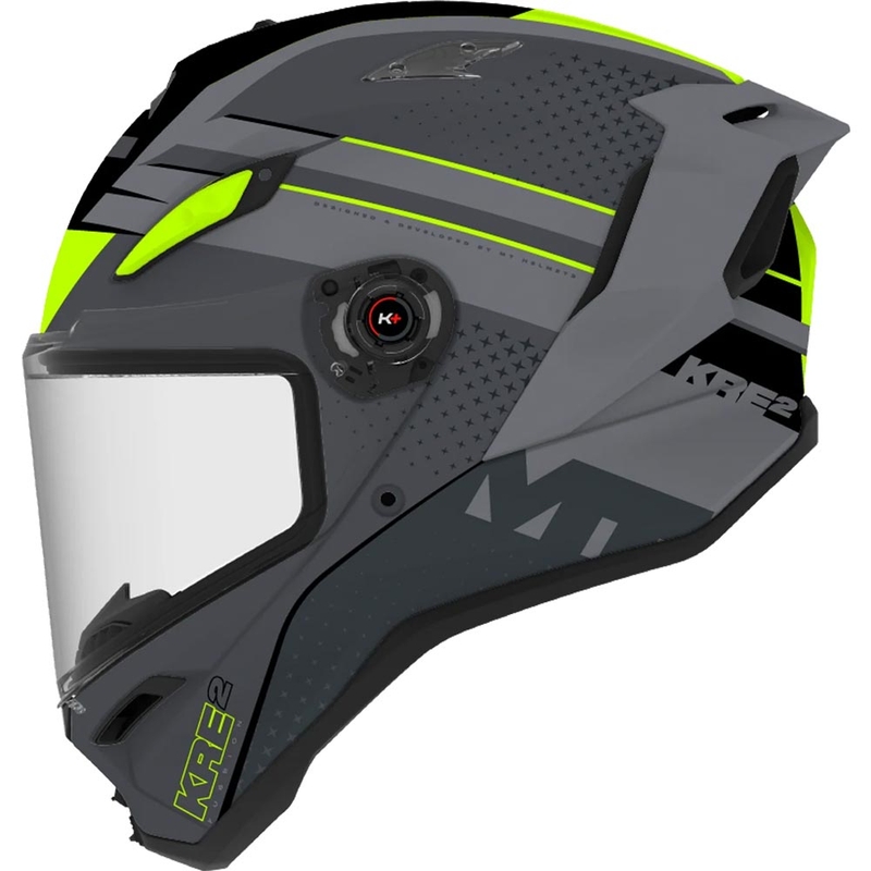 Casque intégral de moto MT KRE 2 Fusion C2 gris mat-brillant-jaune fluo