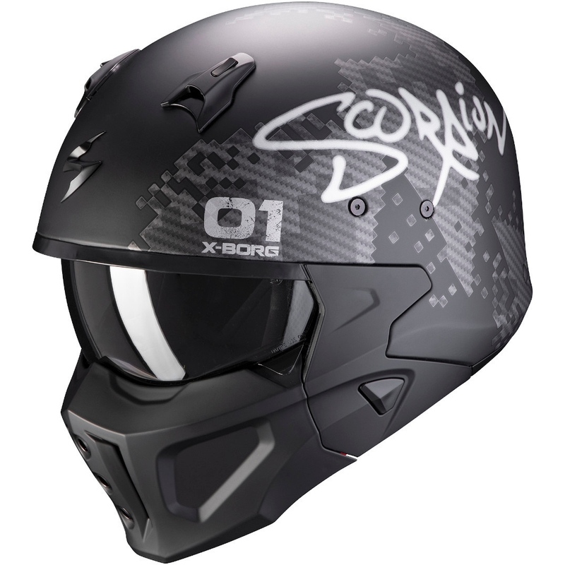 Casque ouvert avec masque Scorpion COVERT-X Xborg noir-argenté
