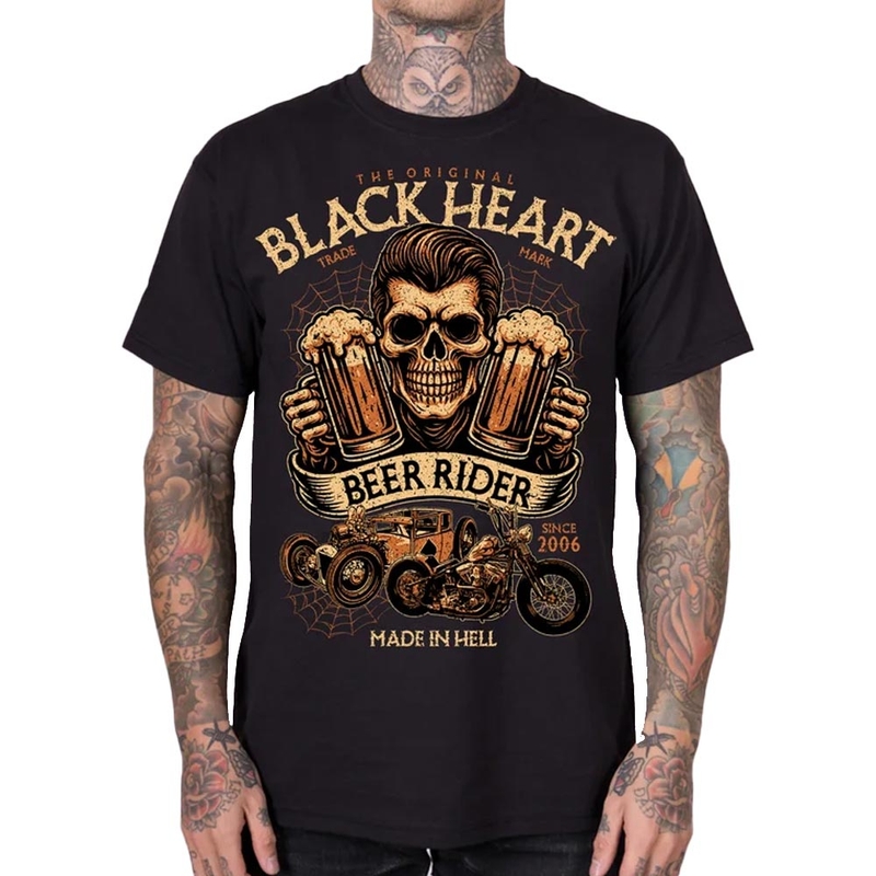 T-shirt noir Black Heart Beer Rider