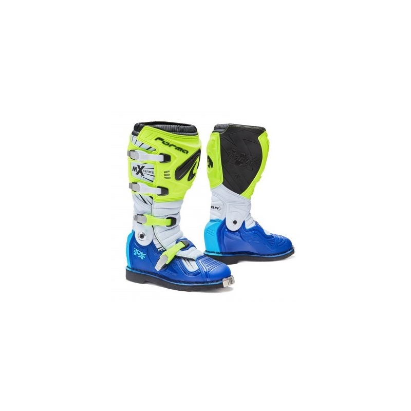 Bottes de moto Forma Terrain TX blanc-bleu-jaune fluo