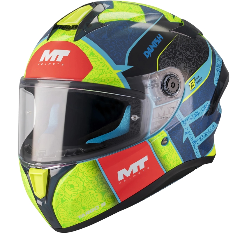Casque intégral de moto MT Targo S Danish_26_Brasil C3 bleu fluo jaune-rouge