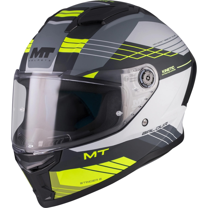 Casque intégral de moto MT Stinger 2 Baldur C3 noir-gris-jaune fluo