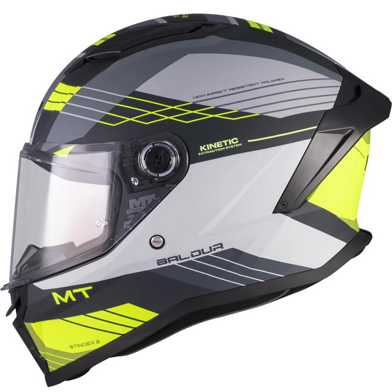 Casque intégral de moto MT Stinger 2 Baldur C3 noir-gris-jaune fluo