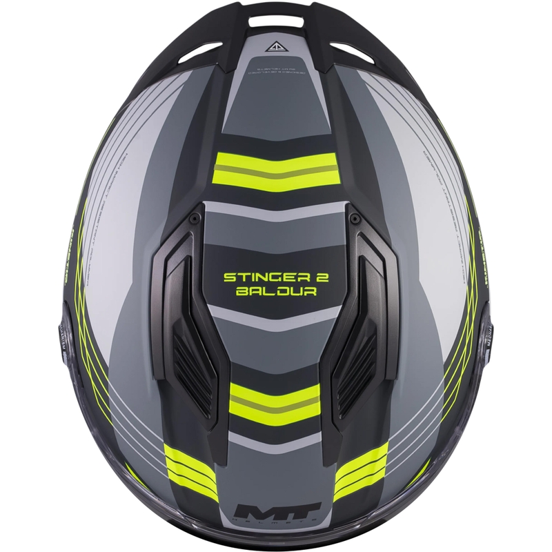Casque intégral de moto MT Stinger 2 Baldur C3 noir-gris-jaune fluo
