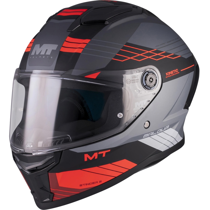 Casque intégral de moto MT Stinger 2 Baldur C15 noir-gris-rouge mat
