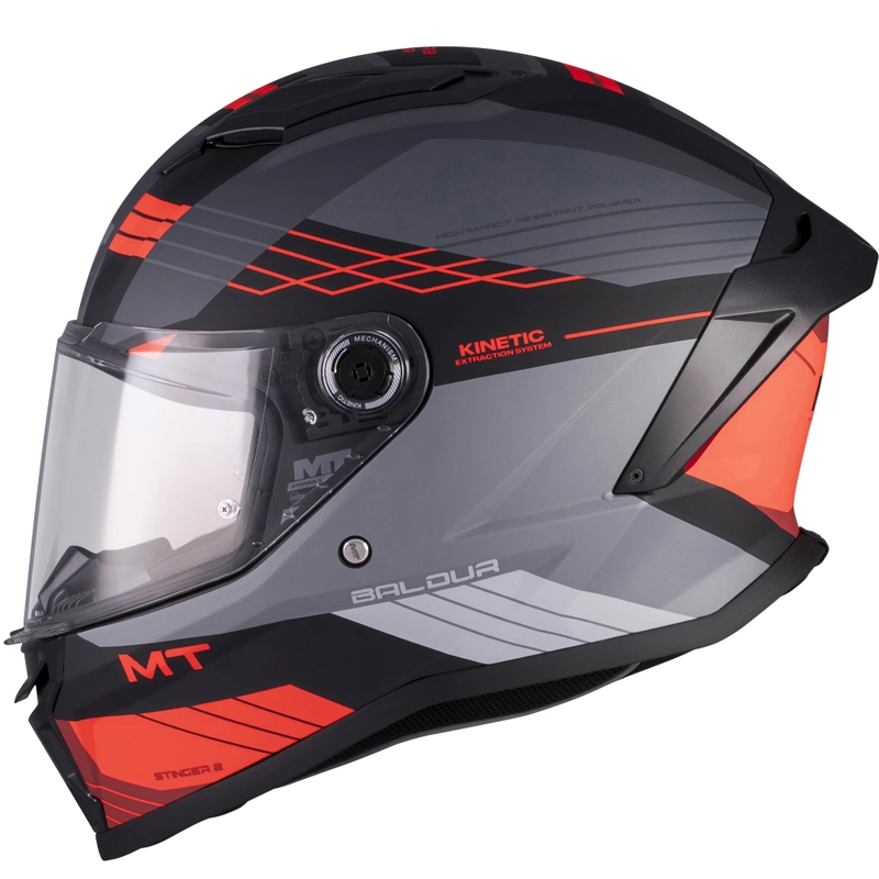 Casque intégral de moto MT Stinger 2 Baldur C15 noir-gris-rouge mat