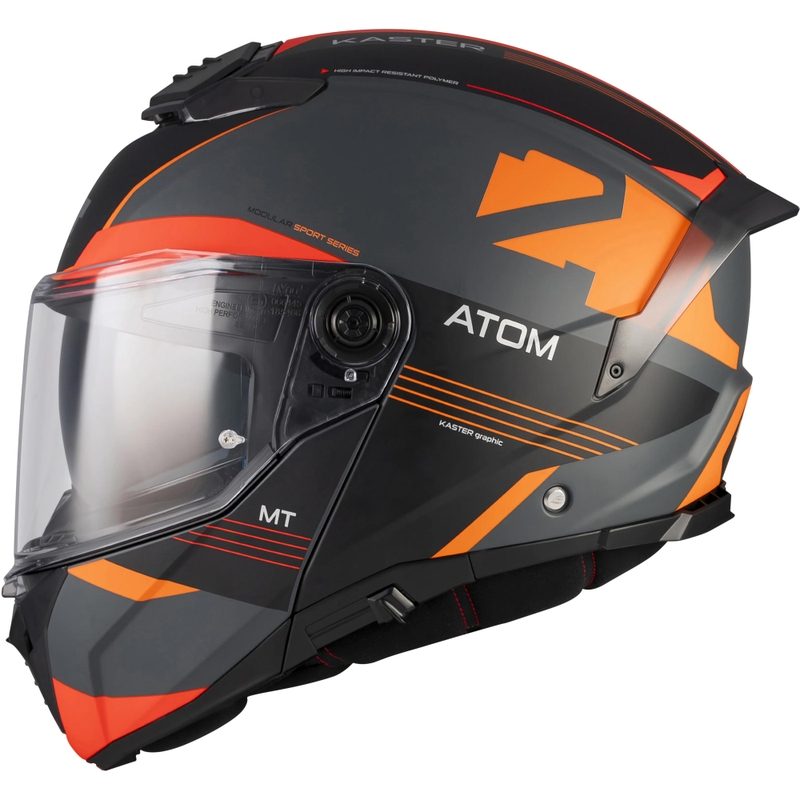 Casque de moto modulable MT Atom 2 SV Kaster C14 noir mat-gris-orange