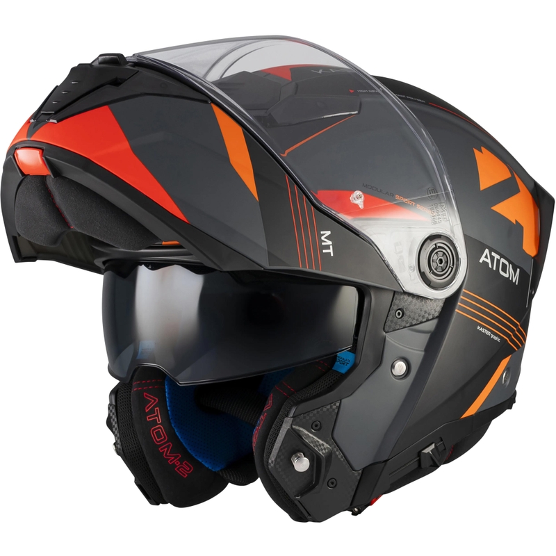 Casque de moto modulable MT Atom 2 SV Kaster C14 noir mat-gris-orange