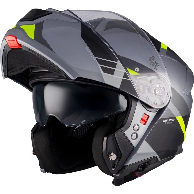 Casque de moto modulable MT Genesis R SV Cheeky C3 noir-gris-jaune fluo