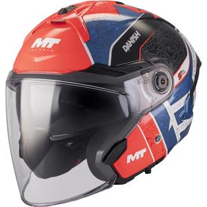 Casque de moto ouvert MT Cosmo SV Danish 26 Saison C5 bleu-rouge-blanc-noir