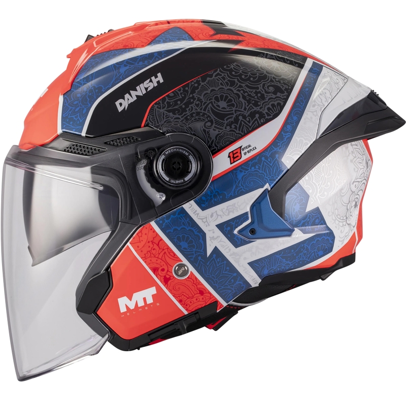 Casque de moto ouvert MT Cosmo SV Danish 26 Saison C5 bleu-rouge-blanc-noir