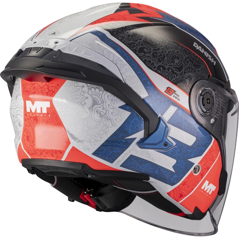 Casque de moto ouvert MT Cosmo SV Danish 26 Saison C5 bleu-rouge-blanc-noir