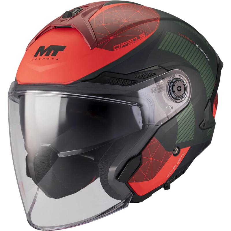 Casque de moto jet MT Cosmo SV Zafiro C16 rouge-vert mat