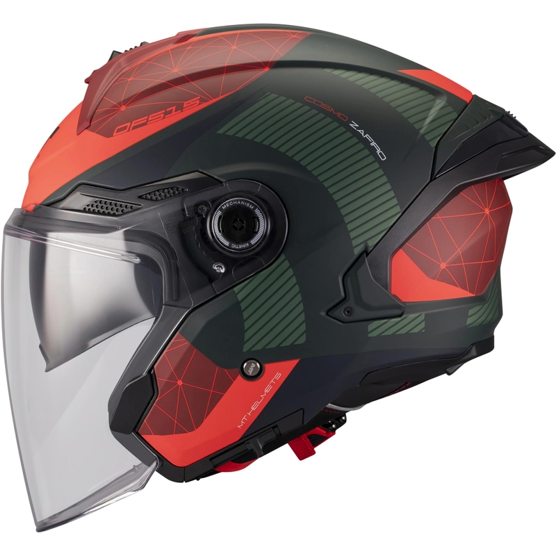 Casque de moto jet MT Cosmo SV Zafiro C16 rouge-vert mat