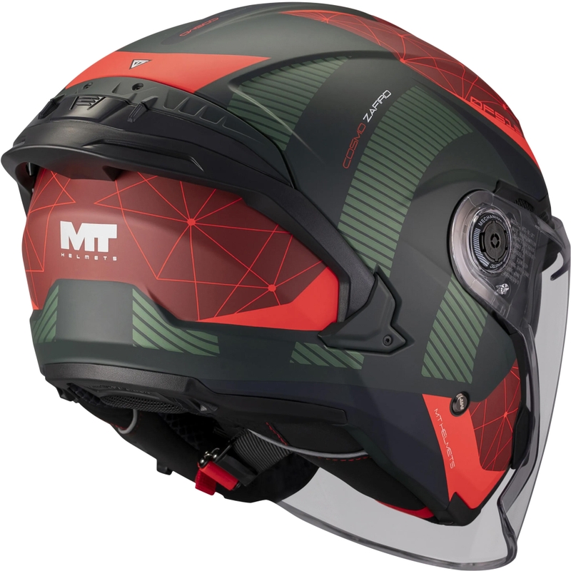 Casque de moto jet MT Cosmo SV Zafiro C16 rouge-vert mat