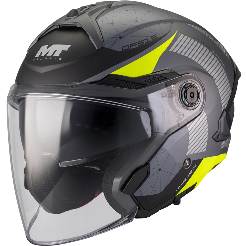 Casque de moto jet MT Cosmo SV Zafiro C3 noir mat-gris-jaune fluo