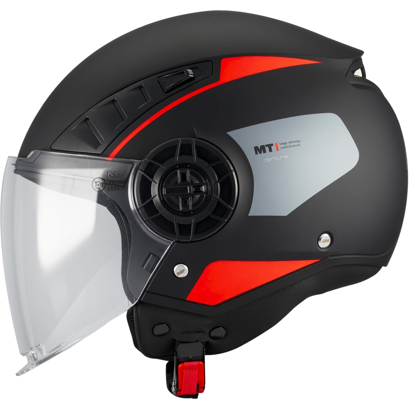 Casque de moto jet MT Aeris Demure B5 noir mat-rouge