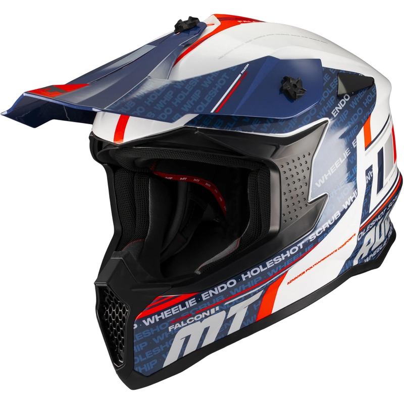 Casque de motocross MT Falcon S Ruler A15 bleu-blanc-rouge