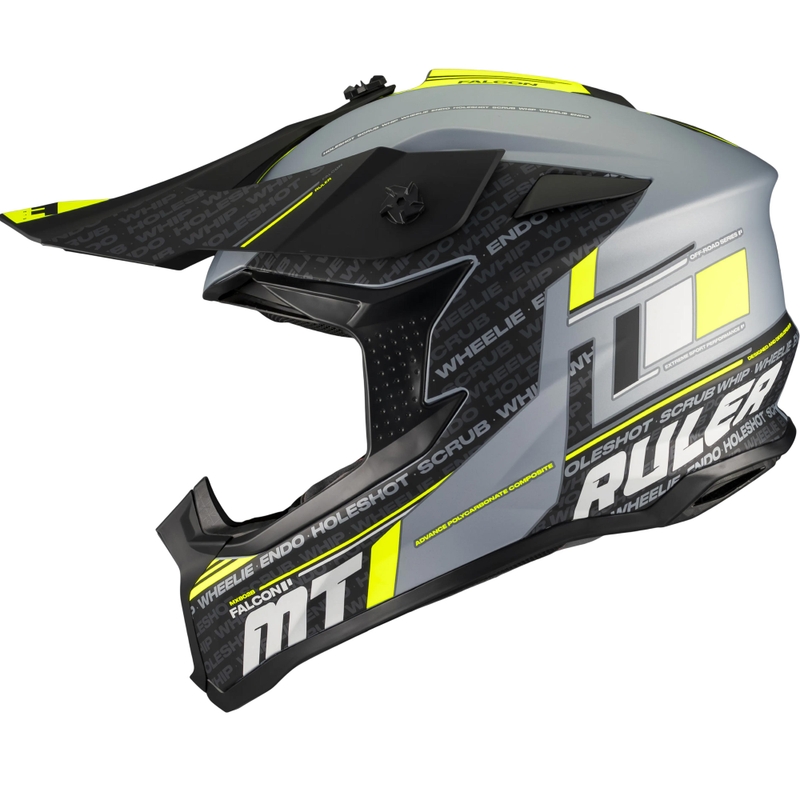 Casque de motocross MT Falcon S Ruler C2 noir mat-gris-jaune fluo
