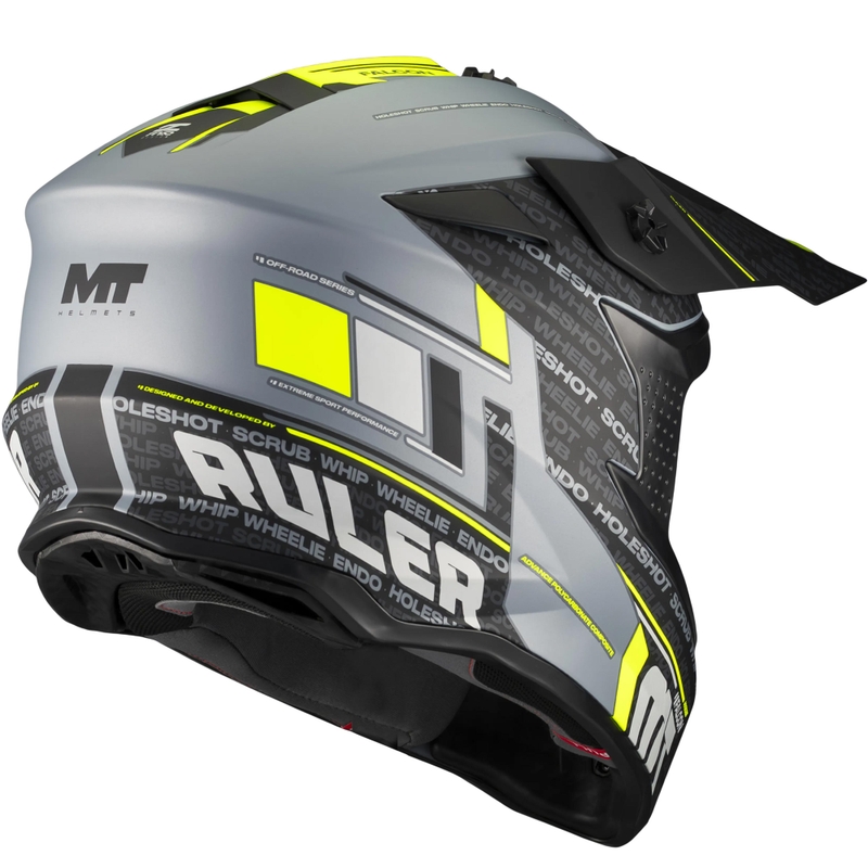 Casque de motocross MT Falcon S Ruler C2 noir mat-gris-jaune fluo