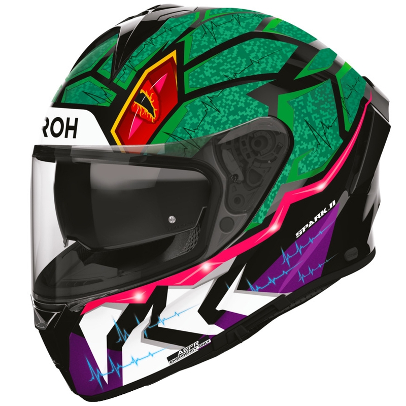 Casque intégral de moto Airoh Spark 2 Rex noir-vert-violet