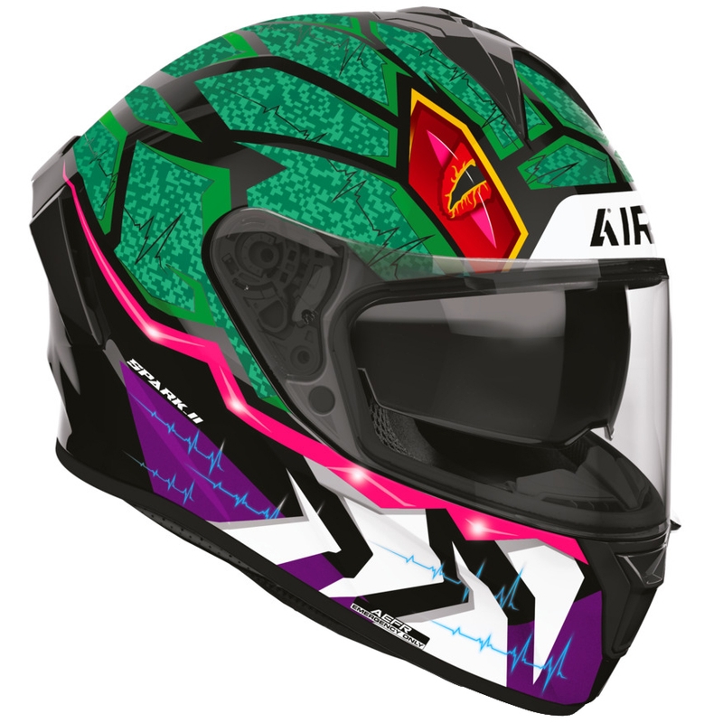 Casque intégral de moto Airoh Spark 2 Rex noir-vert-violet