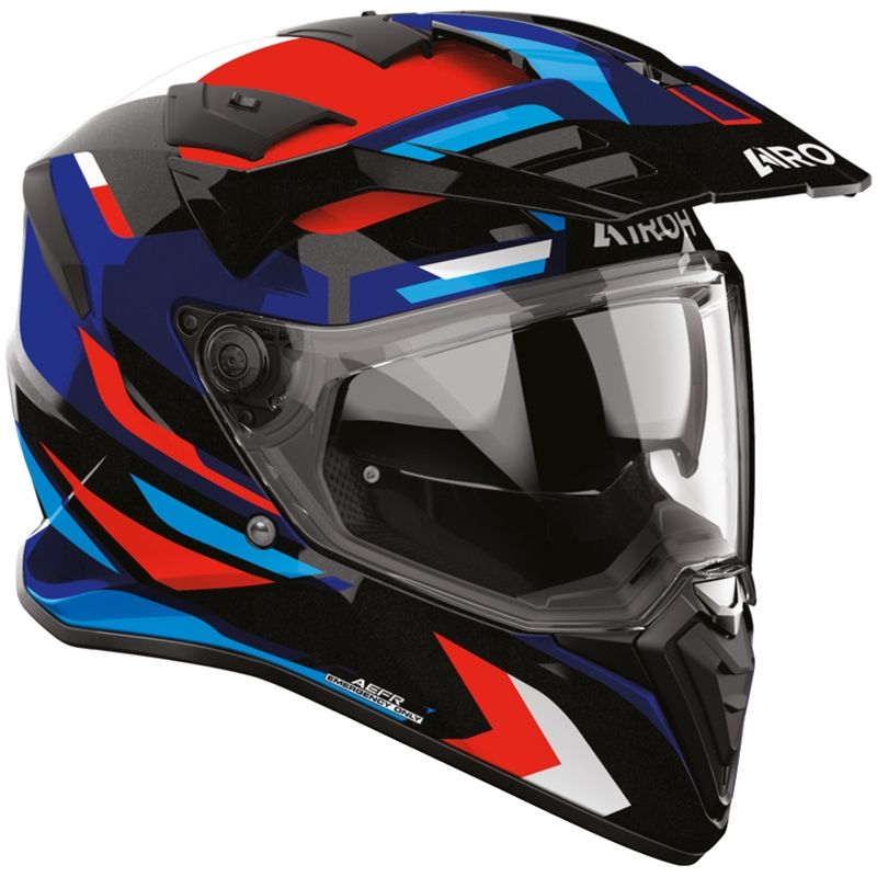 Casque de moto enduro Airoh BADX-X Glitch bleu-rouge