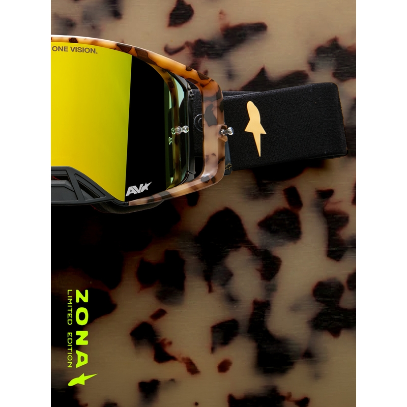 Lunettes de motocross Alpinestars Supertech Zona édition limitée, noir-marron avec verres en plexiglas doré miroir.