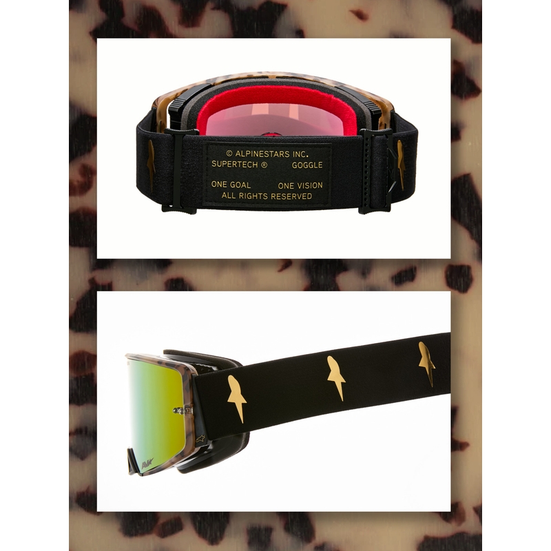 Lunettes de motocross Alpinestars Supertech Zona édition limitée, noir-marron avec verres en plexiglas doré miroir.