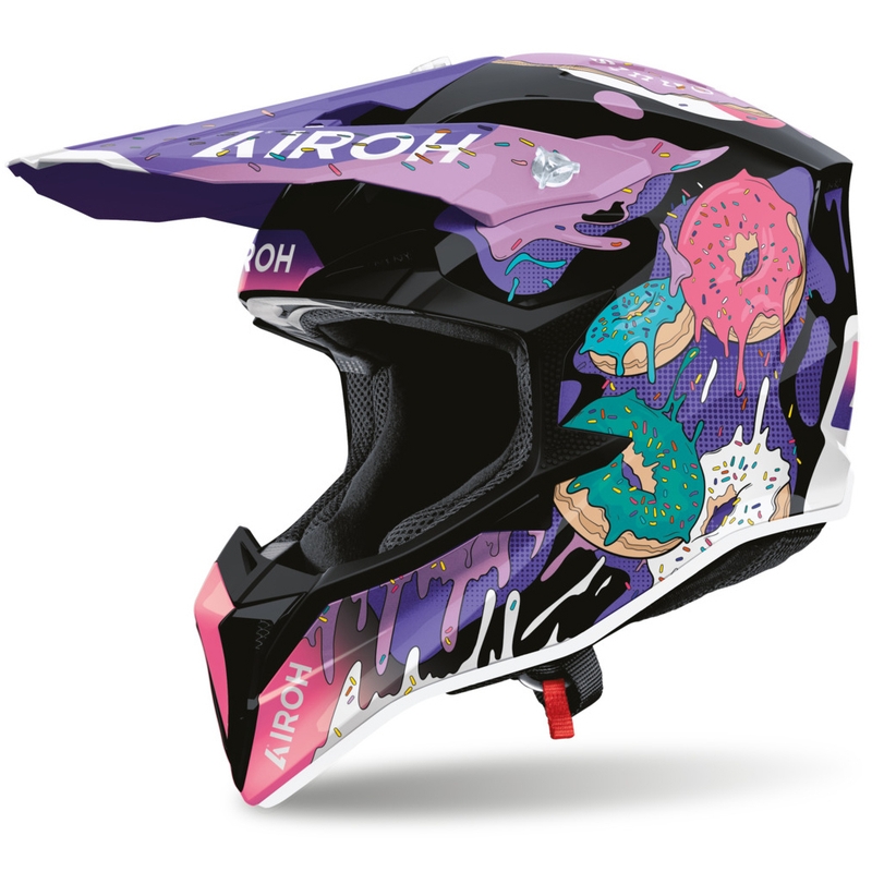 Casque de motocross Airoh Wraaap Donuts rose-violet-noir