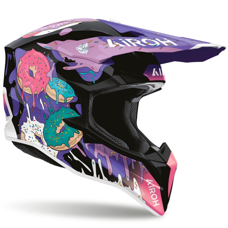 Casque de motocross Airoh Wraaap Donuts rose-violet-noir