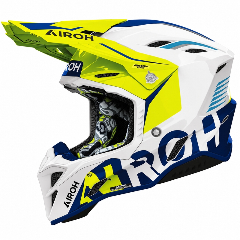 Casque de motocross bleu-jaune Airoh Aviator Factory Blame