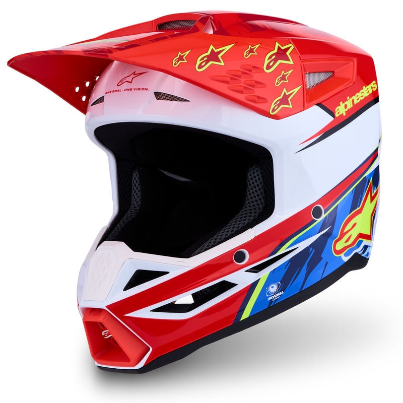 Casque de motocross Alpinestars S-M3 Falcon rouge fluo et blanc