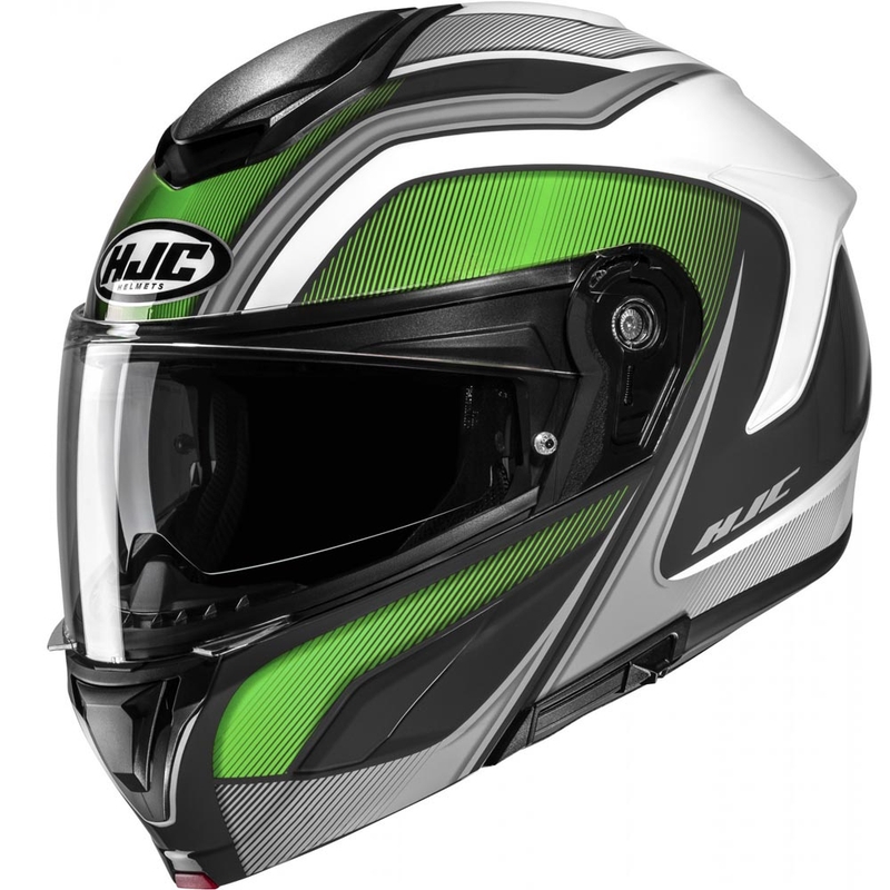Casque de moto modulable HJC C92 Sirius MC4 noir-blanc-argent-vert