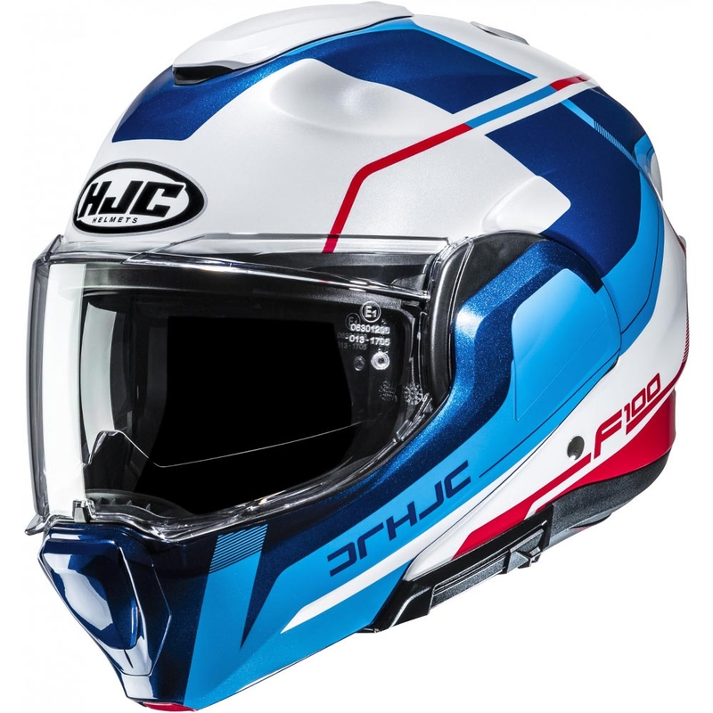 Casque de moto modulable HJC F100 Astra MC21 blanc-bleu-rouge