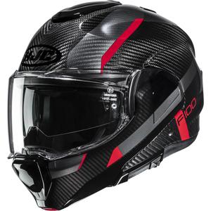 Casque de moto modulable HJC F100 Carbon Askan MC1 noir et rouge