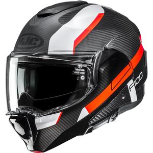Casque de moto modulable HJC F100 Carbon Askan MC6HSF noir-orange-blanc-rouge