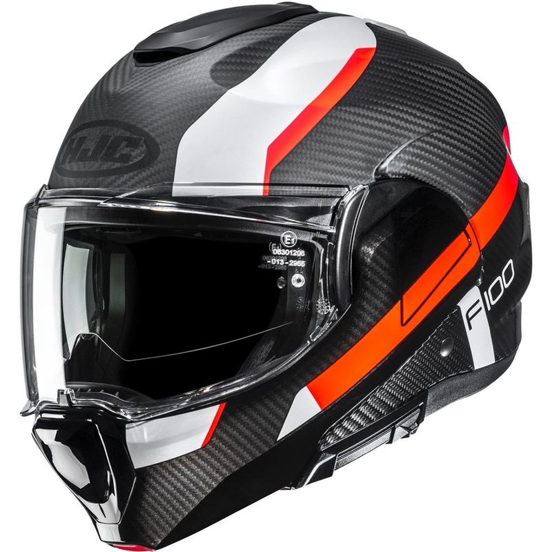 Casque de moto modulable HJC F100 Carbon Askan MC6HSF noir-orange-blanc-rouge