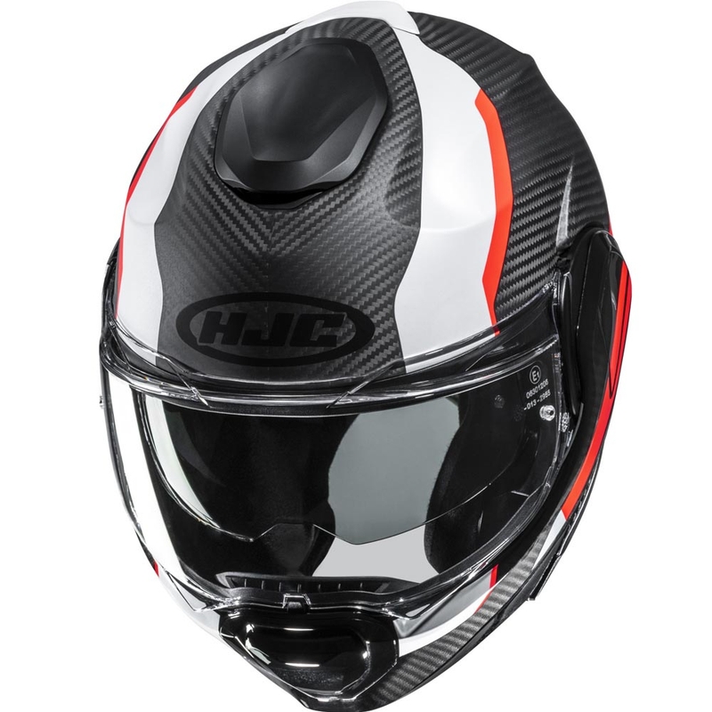 Casque de moto modulable HJC F100 Carbon Askan MC6HSF noir-orange-blanc-rouge